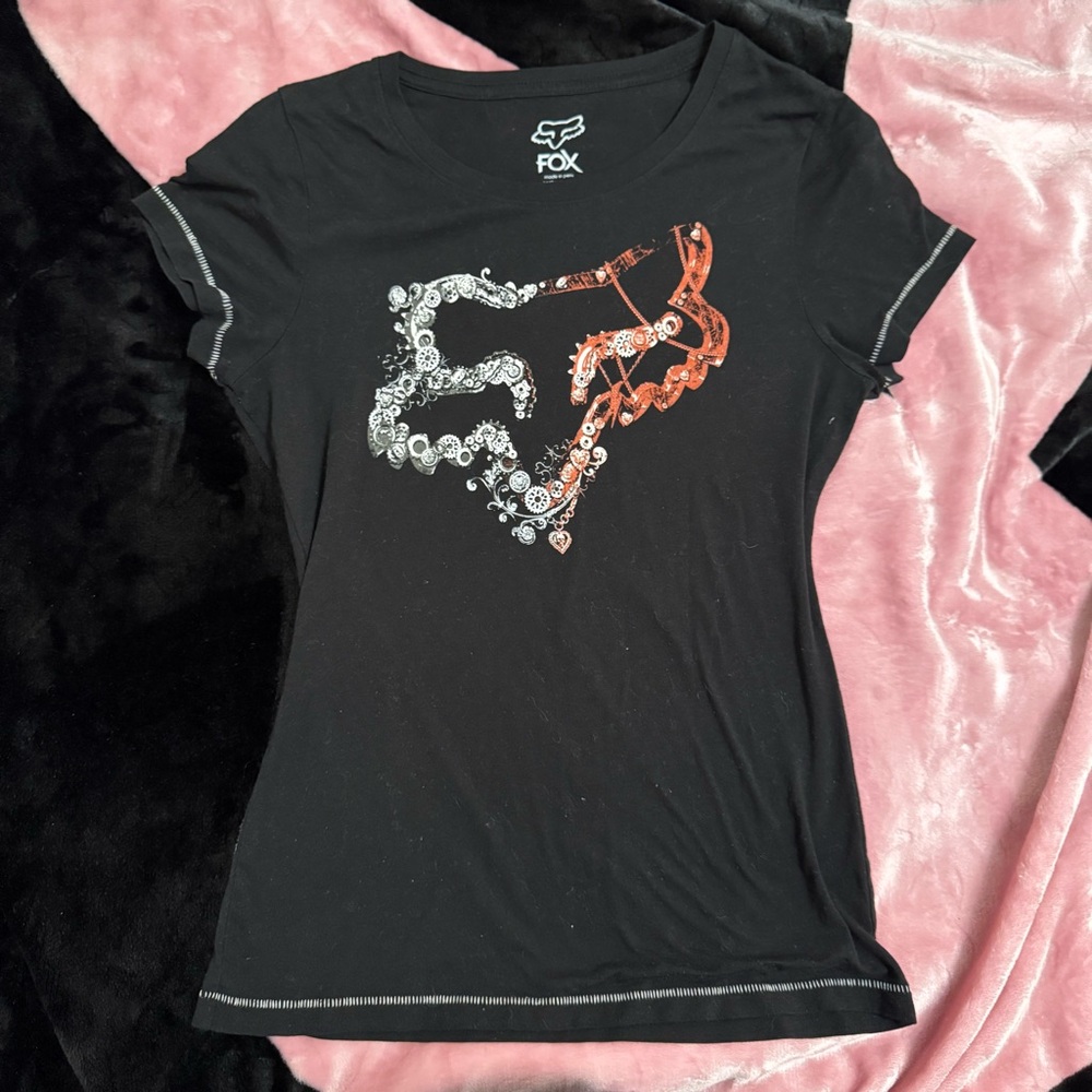 Fox Women's Black and Orange Graphic Tee